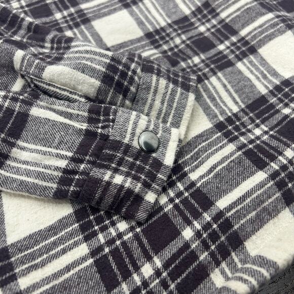 Lucky Brand Long Sleeve Snap Front Plaid Sherpa Lined Flannel Shacket Size M - Picture 5 of 6